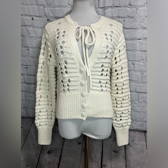 NWT- NEW ZARA 2024 LIGHT BEIGE OPEN KNIT TIE FRONT JACKET CARDIGAN - Picture 6 of 6